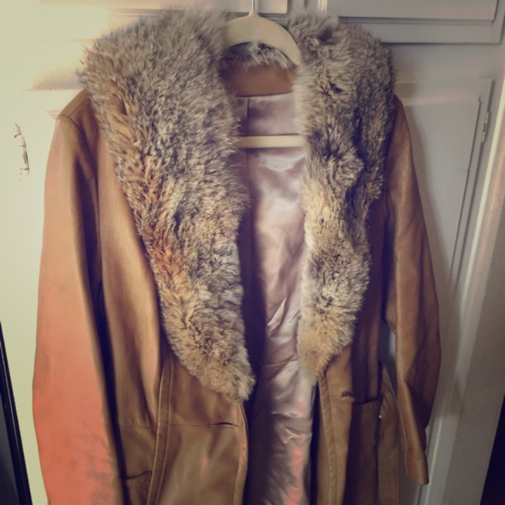 Vintage Scully Fox Fur Leather Trench Coat
